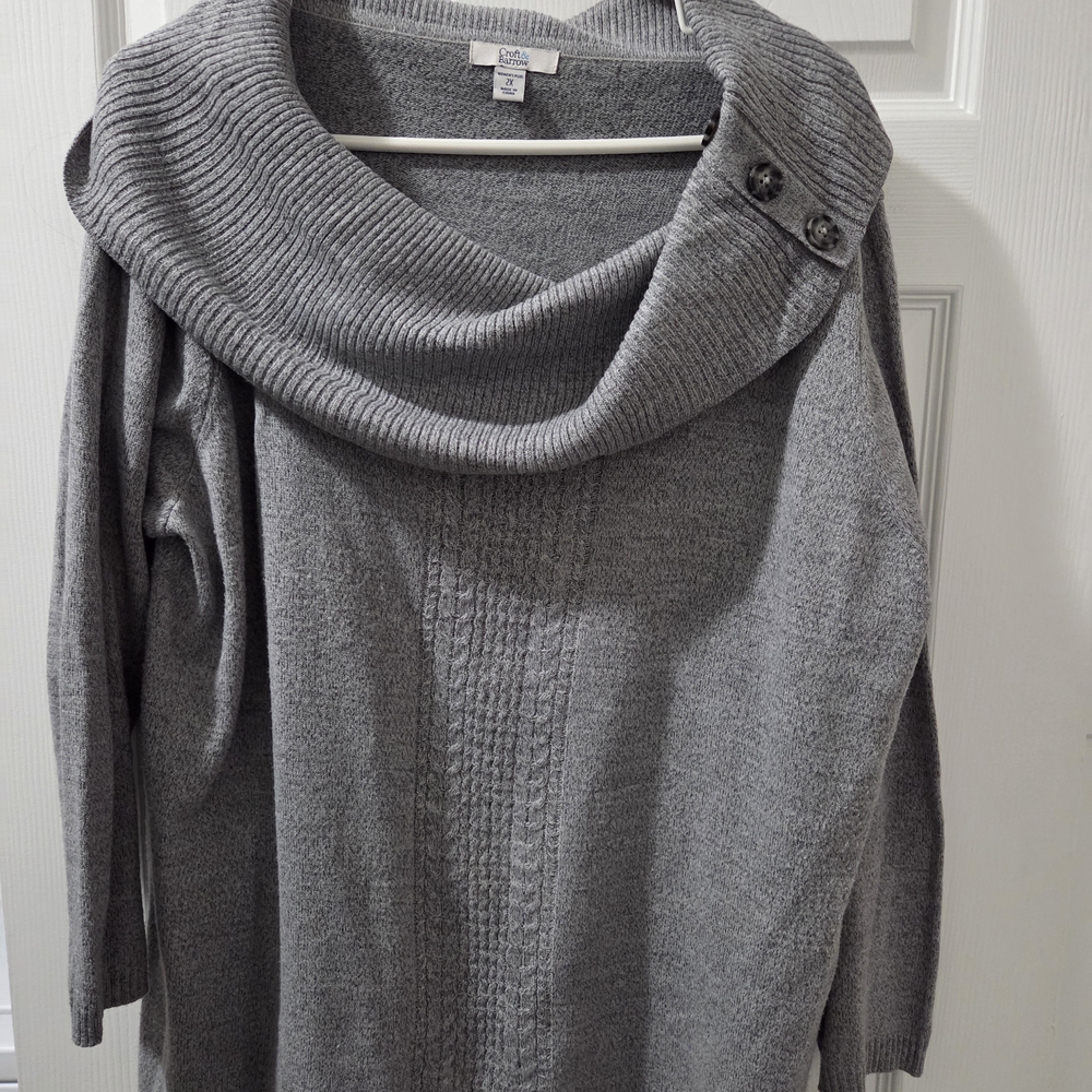 Croft & Barrow Gray Cowl Neck Sweater with Buttons